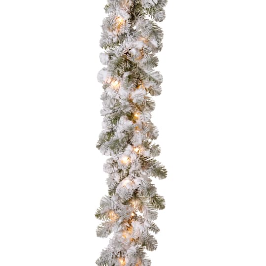 9' x 12" Pre-lit Feel Real® Snowy Camden Artificial Christmas Garland with 50 Clear Lights
